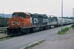 CN 9671 and Amtrak 383 wait in Jasper Station with the American Orient Express